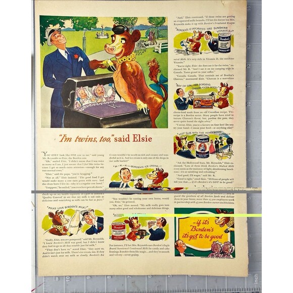 Borden's "Elsie the Cow: "if its Borden's it has to be good"Vtg Print Ad 1940-41 - Picture 2 of 3